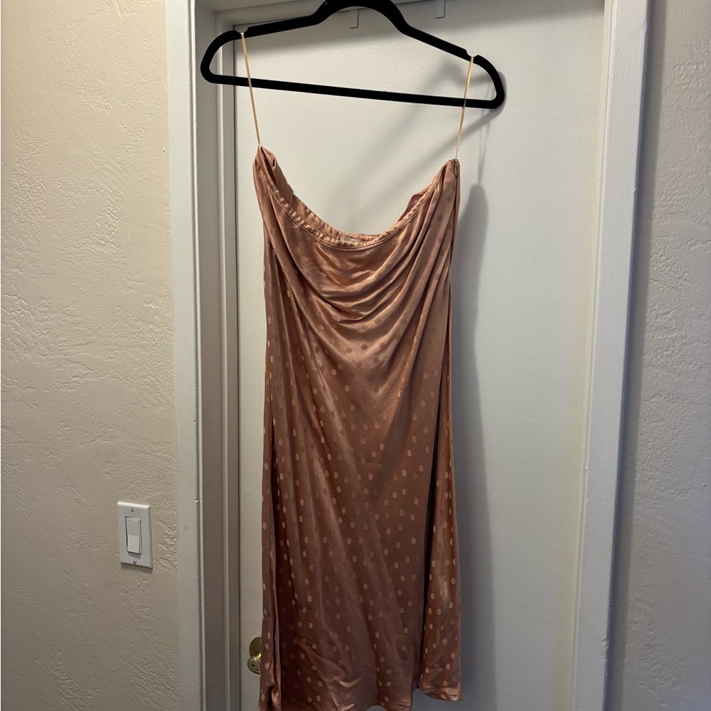 Lovestitch Blush/Rose Gold Polka Dot Midi Skirt
